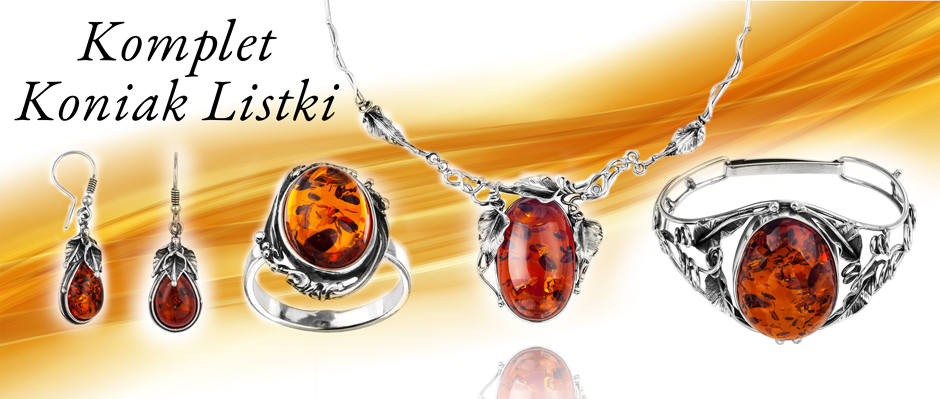 BURSZTYN KOMPLET KONIAK LISTKI