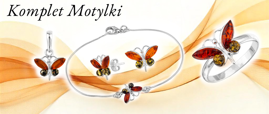 BURSZTYN KOMPLET MOTYLKI
