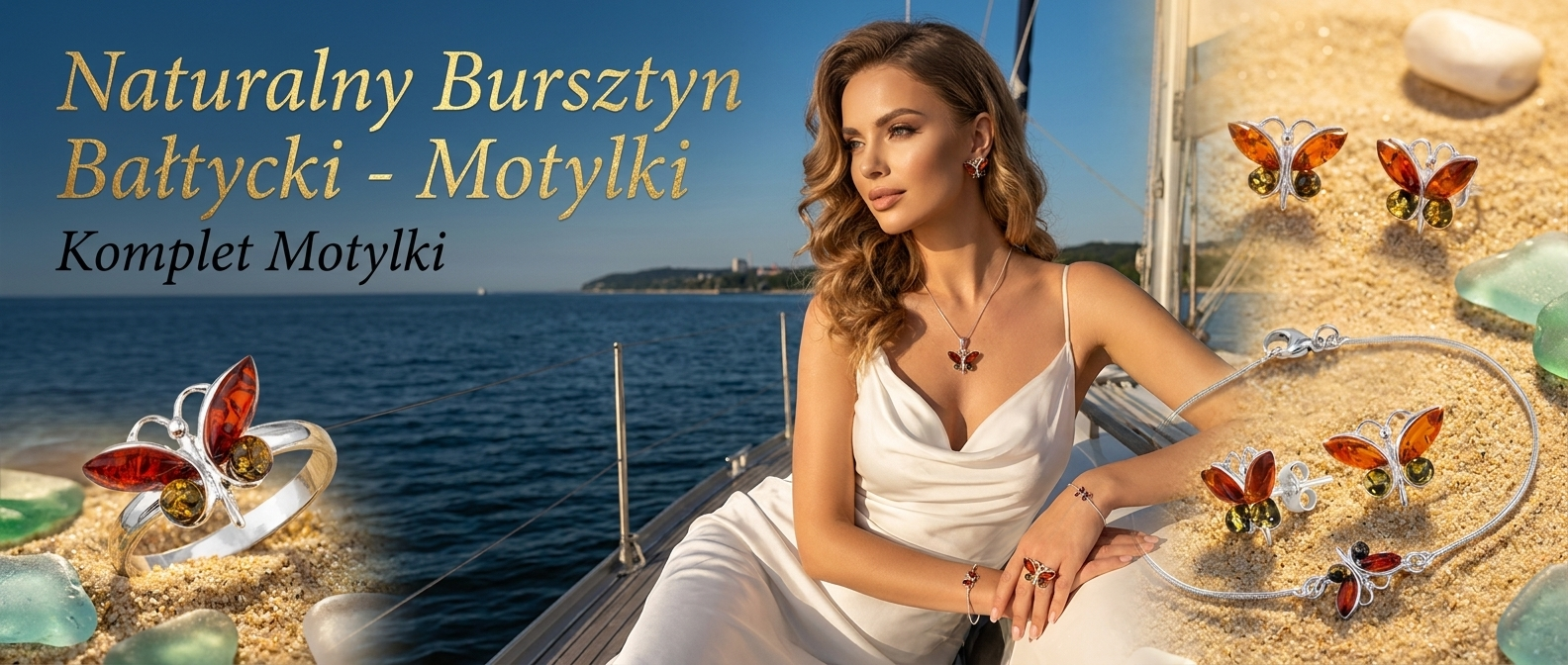 BURSZTYN KOMPLET MOTYLKI
